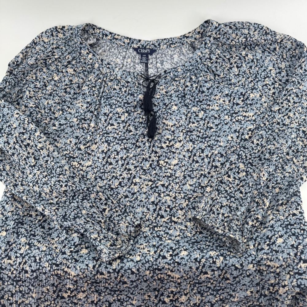 CHAPS‎ Top Size Large Blue Floral V-Neck Boho Cottagecore Peasant Lightweight
